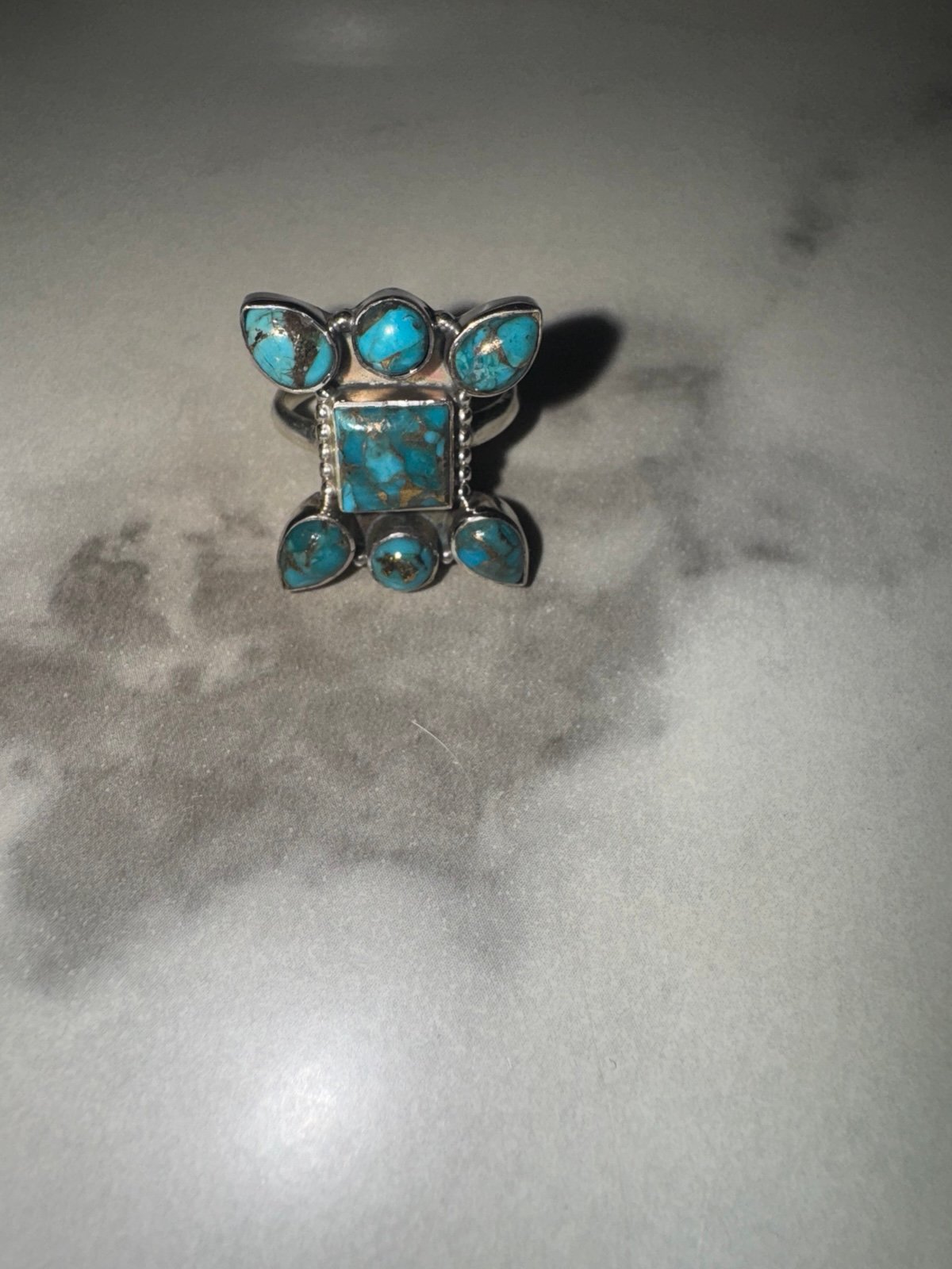 Sterling Silver Turquoise Cluster Ring – .925 Stamped Southwestern Style