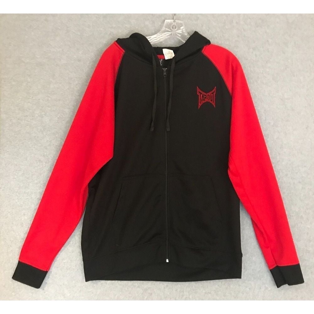 TAPOUT Full Zip Hoodie Mens Large Jacket Black Red Long Sleeve Embroidered Logo