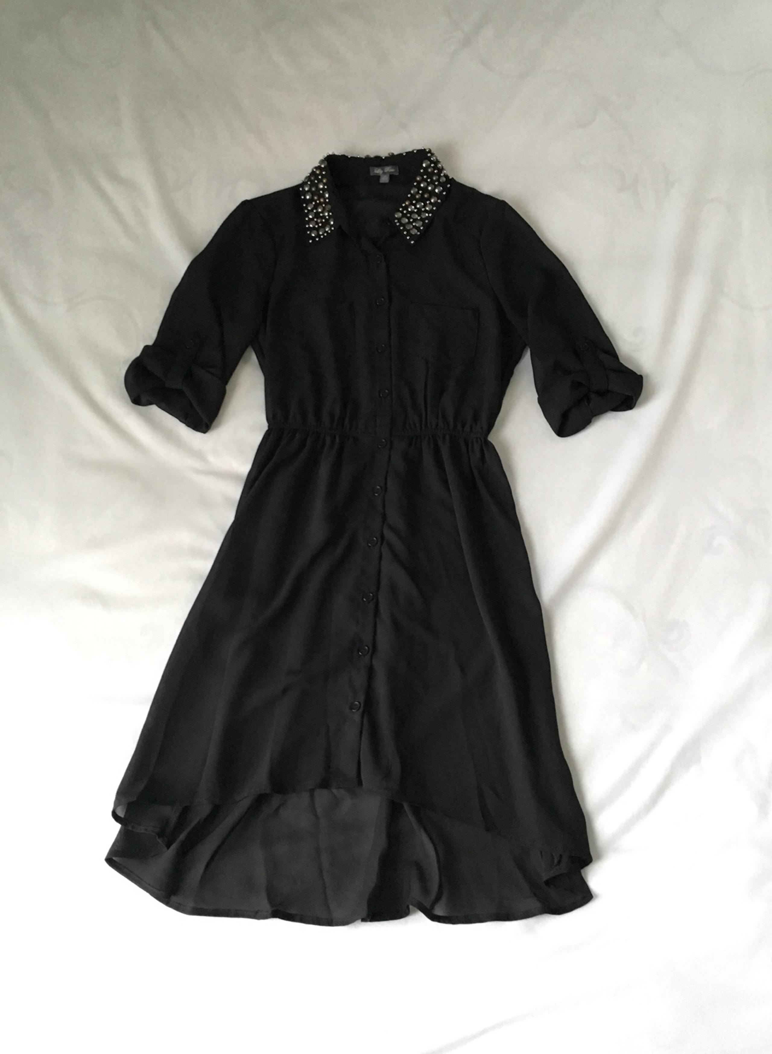 Sheer Black High-Low Studded Collar Dress