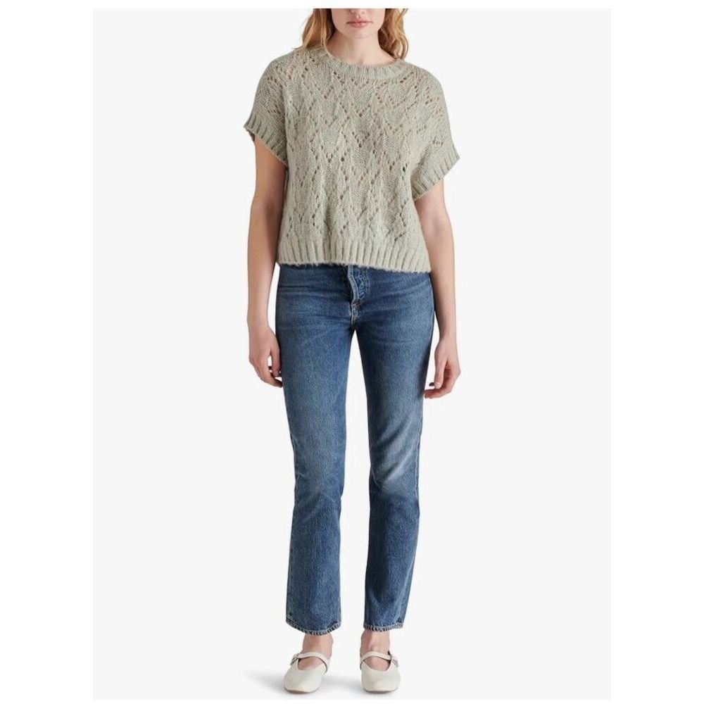 Steve Madden NWT Wilson Sweater Women's Size Large Soft Olive Green Open Knit
