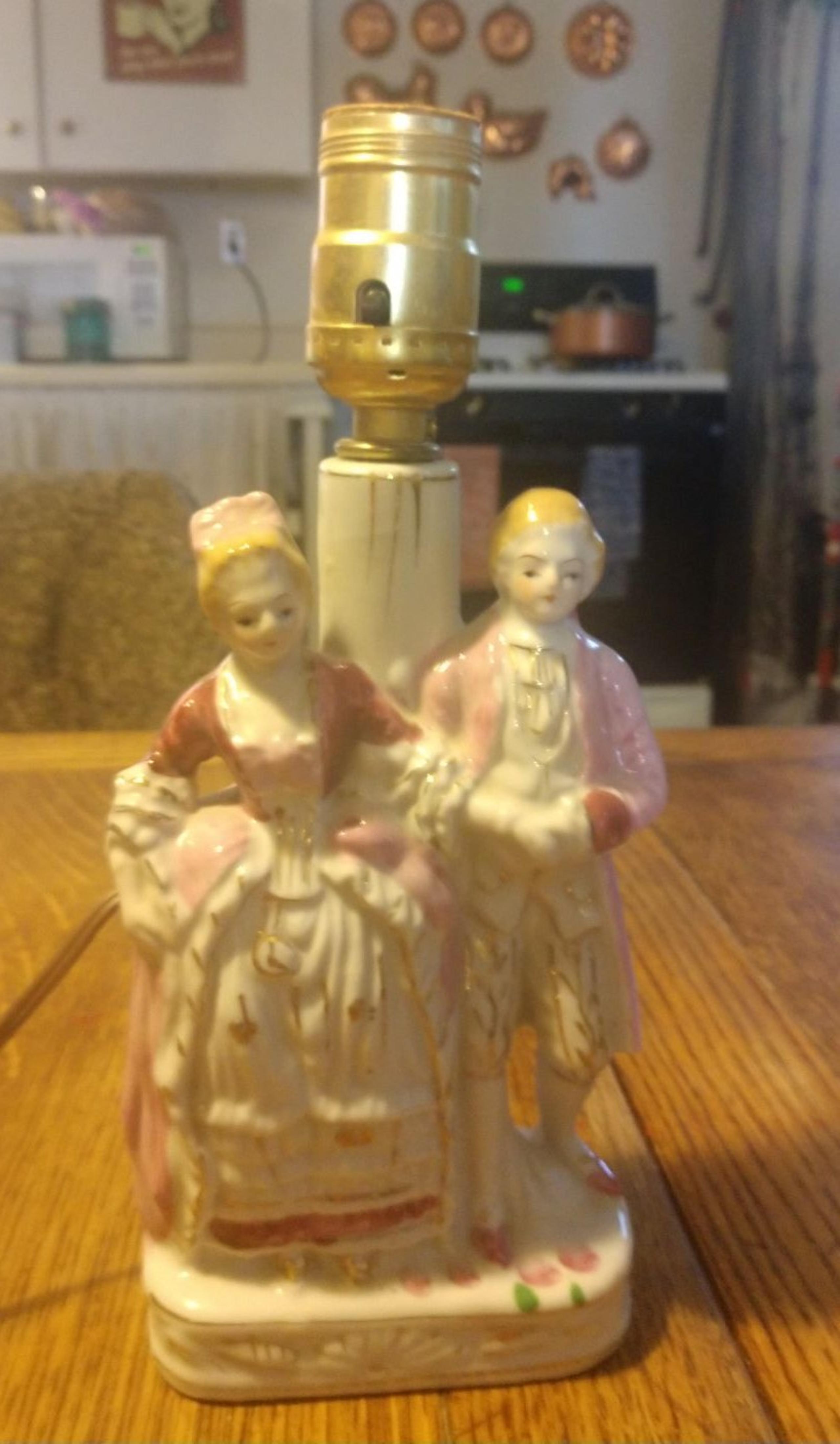 Vintage Porcelain Victorian Couple Table Lamp