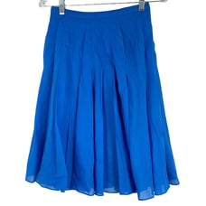 Akris NWOT Blue Pleated Flare Skirt Back Zip Size 2 100% Cotton Fully Lined