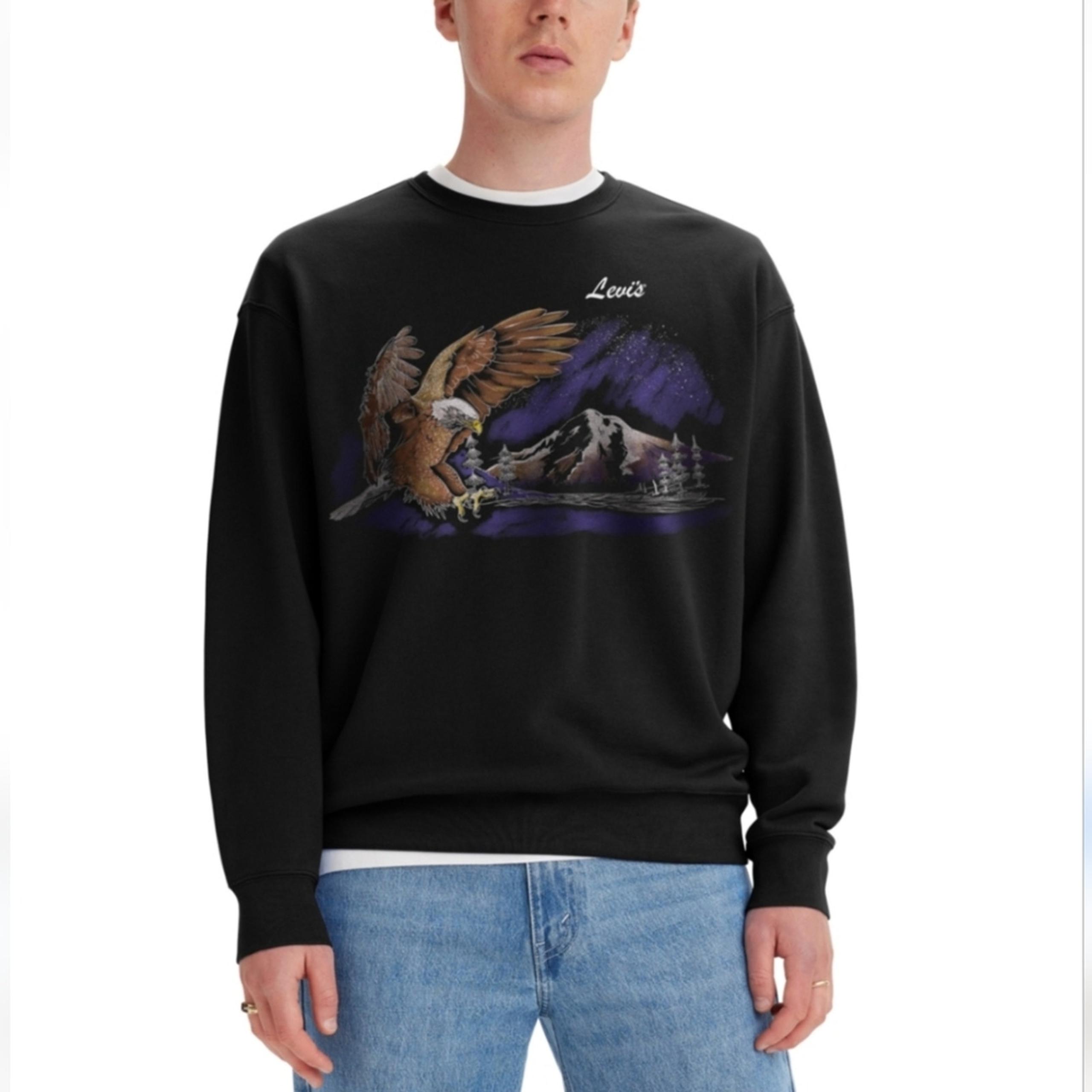 Levi's Men's Long Sleeve Relaxed Fit Eagle Graphic Sweatshirt Sz Small Black
