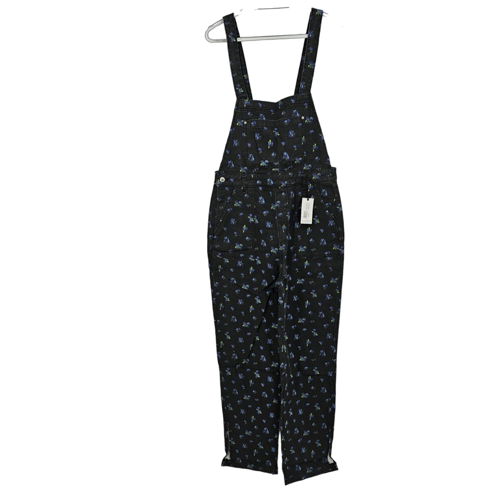 Revolve Weworewhat Womans size L Slouchy Denim Overall Ditzy Floral Black NEW