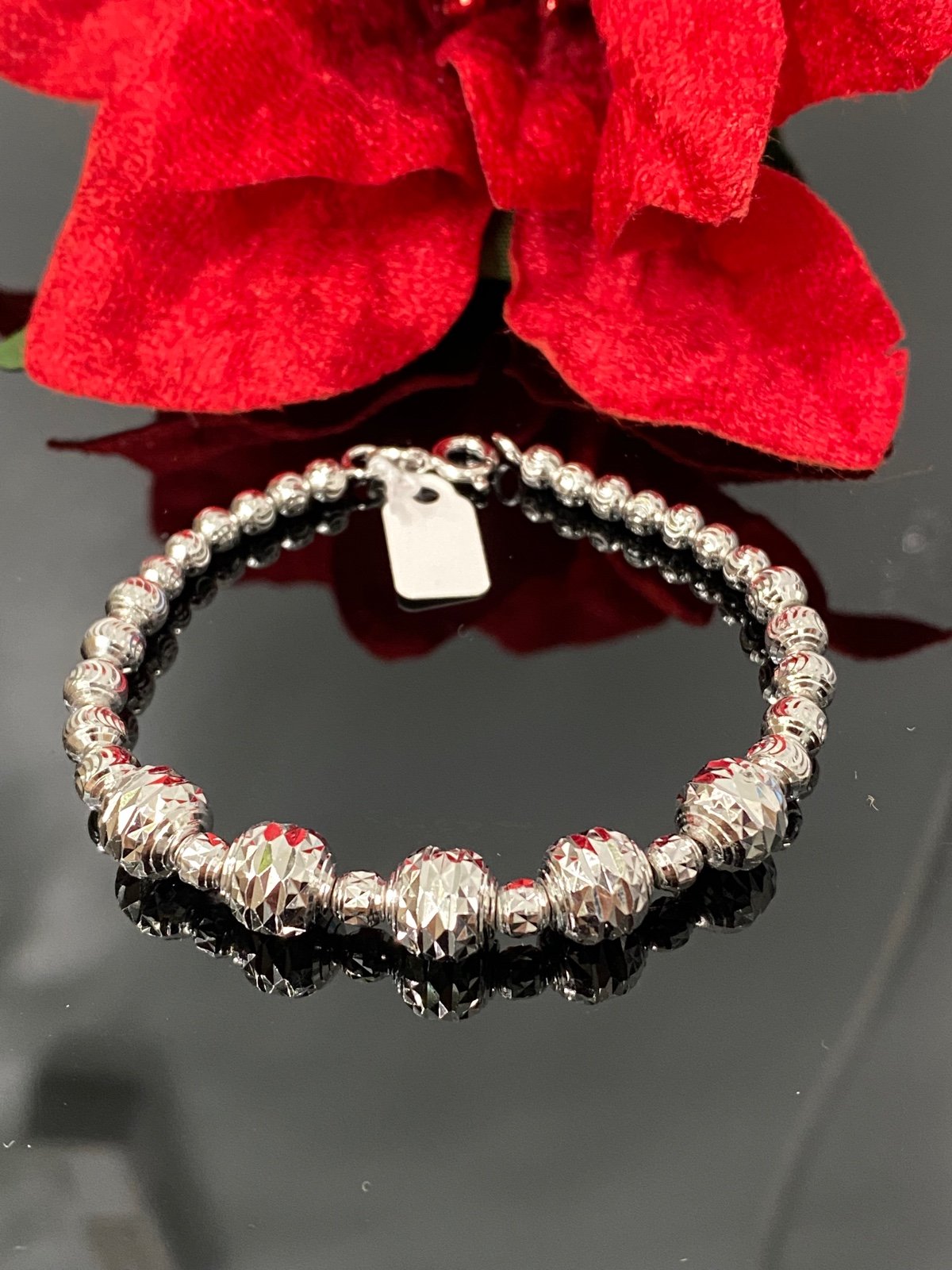 925 Sterling Silver Diamond Cut Bead Bracelet