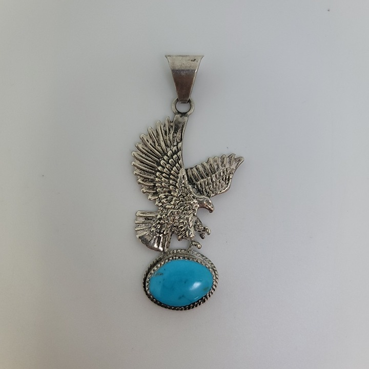 Turquoise & Sterling Eagle Pendant by Phillip J. Morse Jr. (Chippewa)