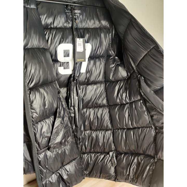 Juicy Couture Black Label shops Los Angeles Long Puffer Down Black Jacket NEW Size XL