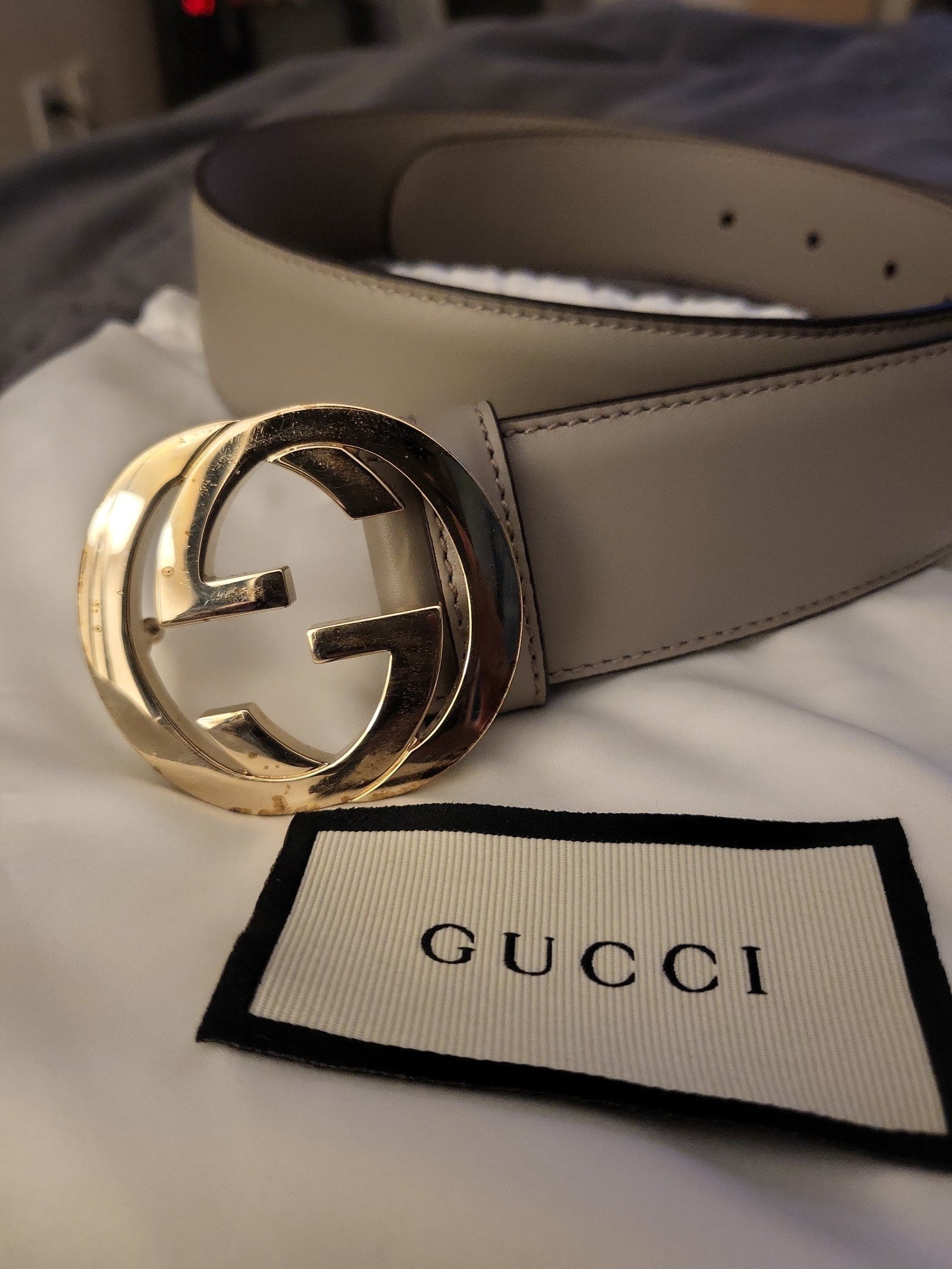 Gucci interlock gray Leather Belt