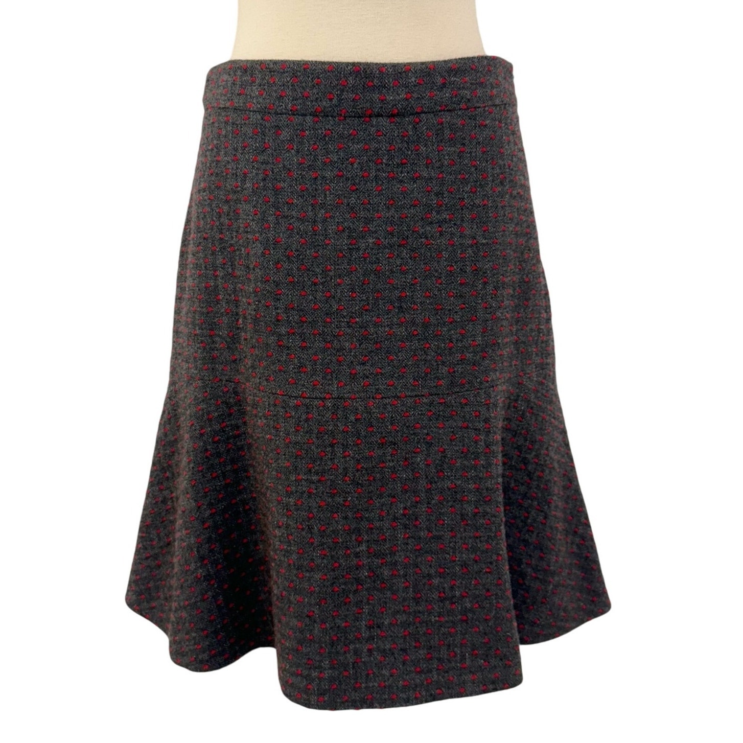 RED Valentino Flared Pleated Mini Skirt Wool Grey Red Dotted | Size 42 / US 6