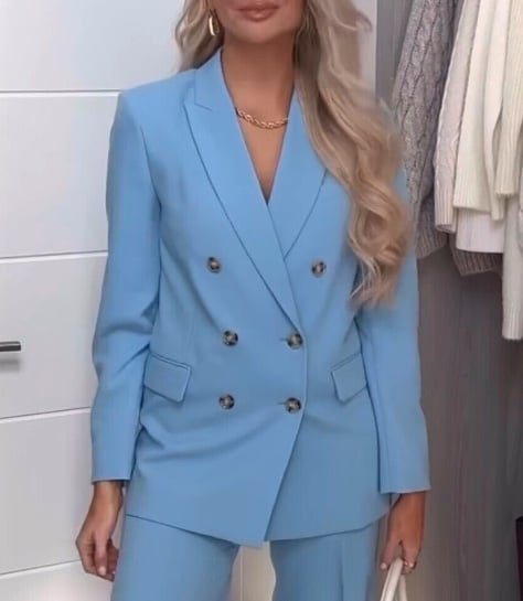 Zara blazer suit jacket double breasted relaxed long baby blue