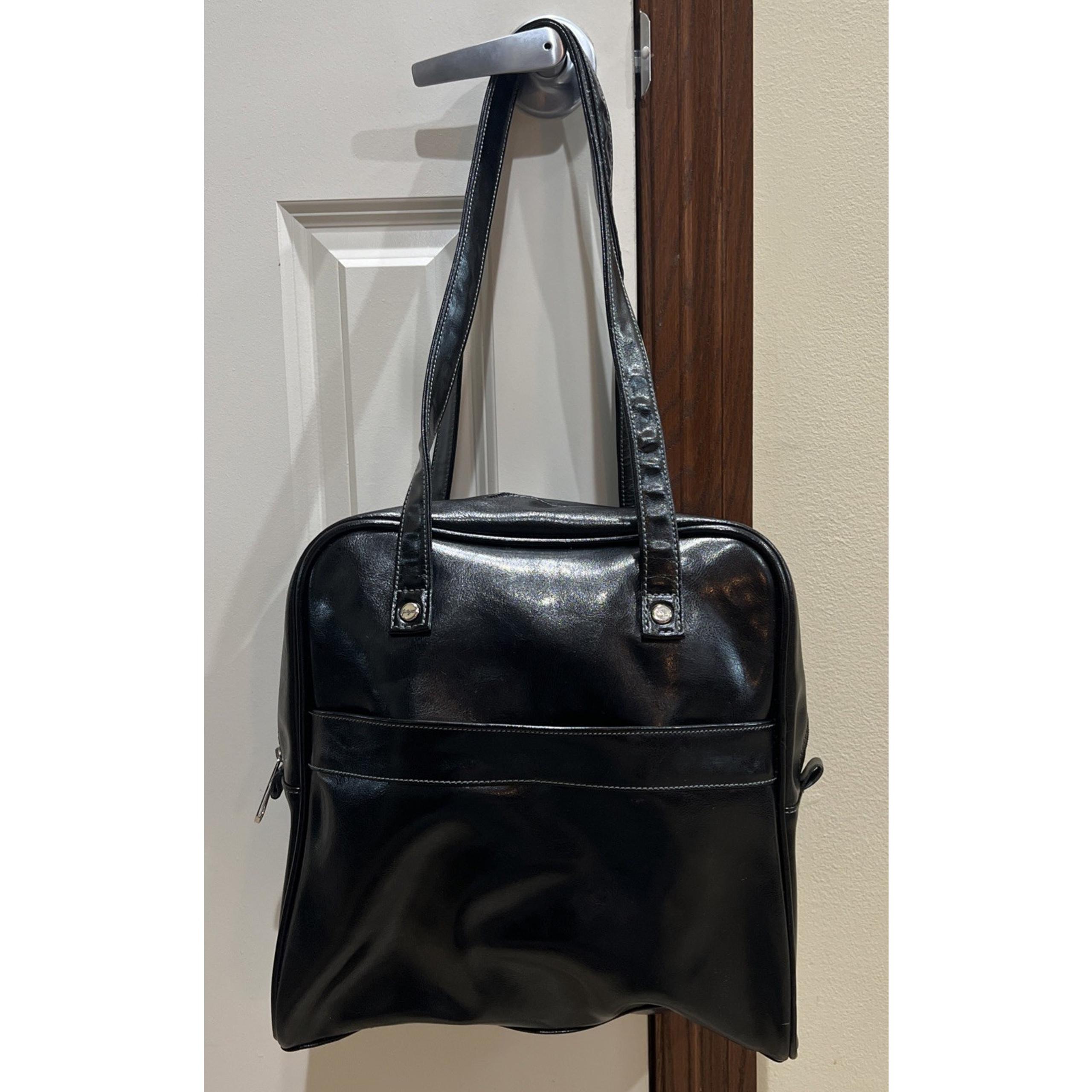 Thirty-One Leather Medium Black Leather Purse Shoulder Tote Scarf -NEW- Retired