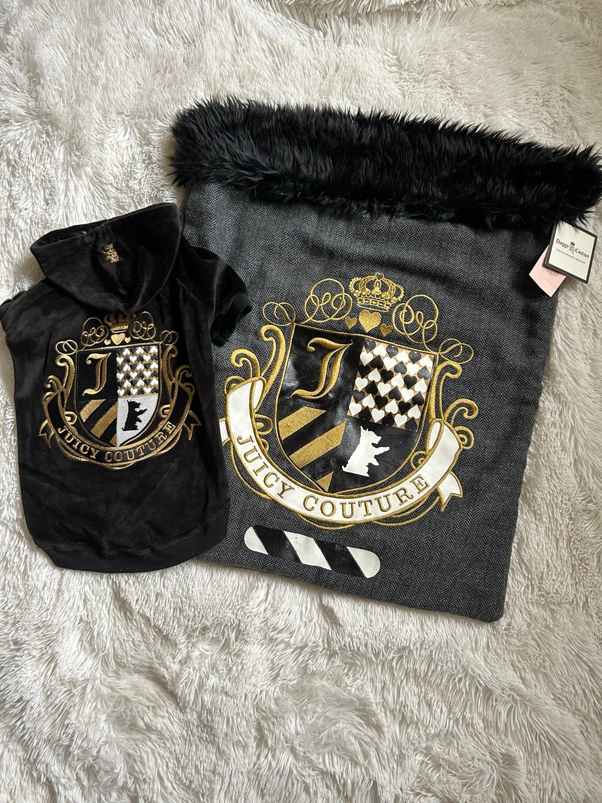 NWT Vintage Juicy Doggy Couture Herringbone Pet Sleeping Bag Matching Hoodie XL