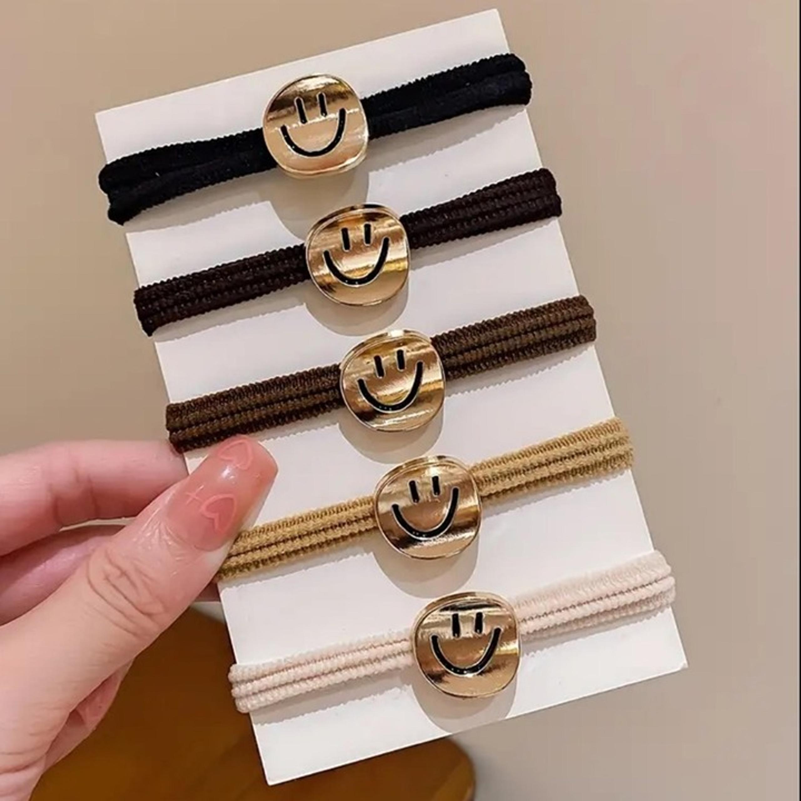 NEW| 5pcs Smiling Face Elastic Hair Ties