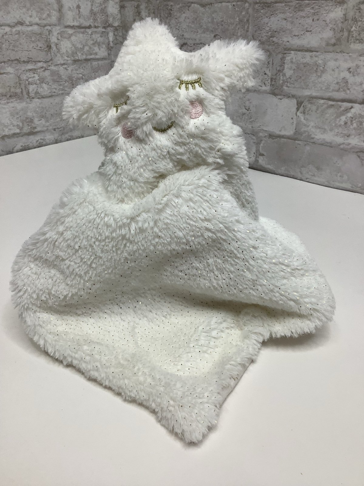 Just Born Security Blanket Lovey White Gray Metallic Plush Star Very Rare HTF