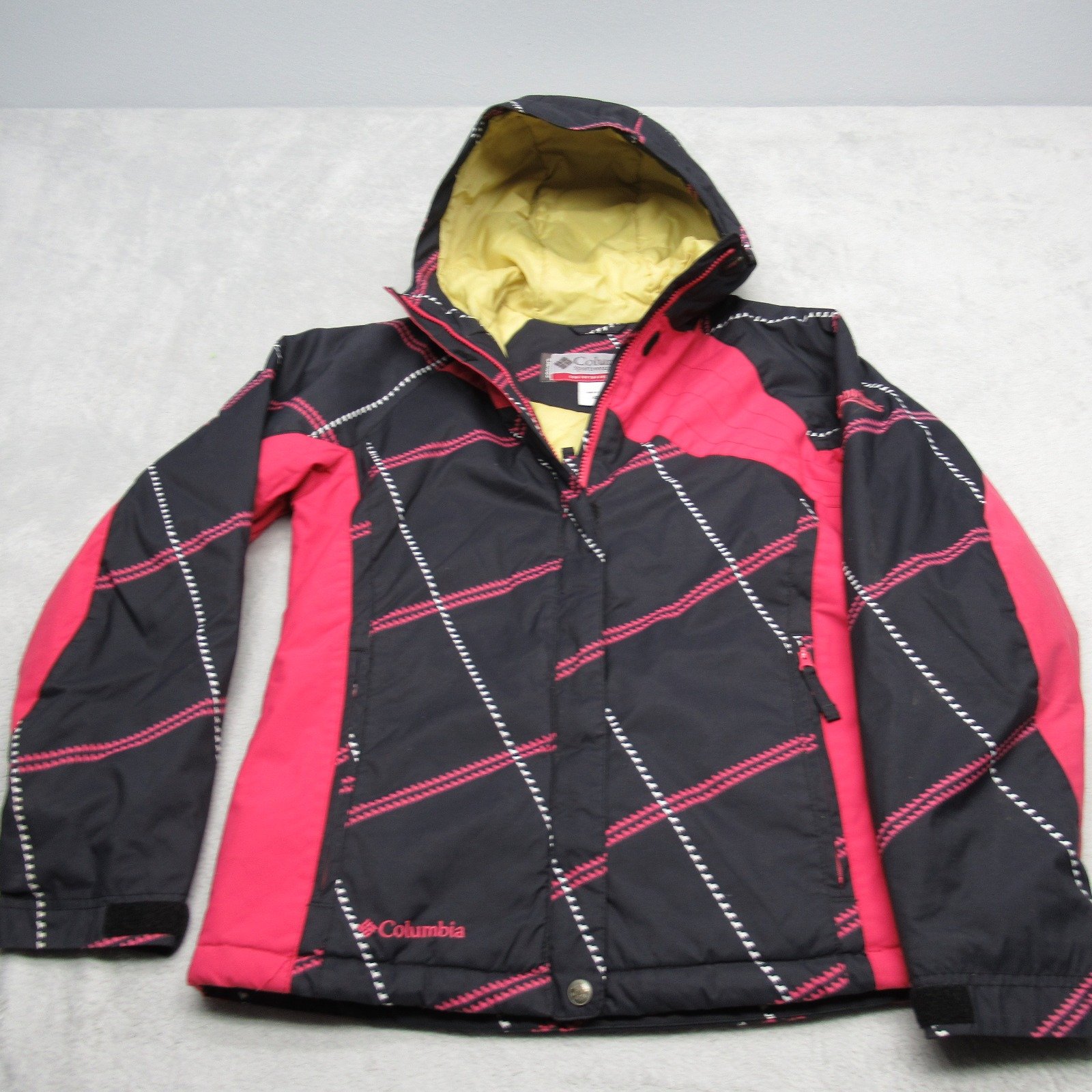 Columbia Ski Jacket Youth 14/16 Black Pink Convert Hooded Full Zip Insulated