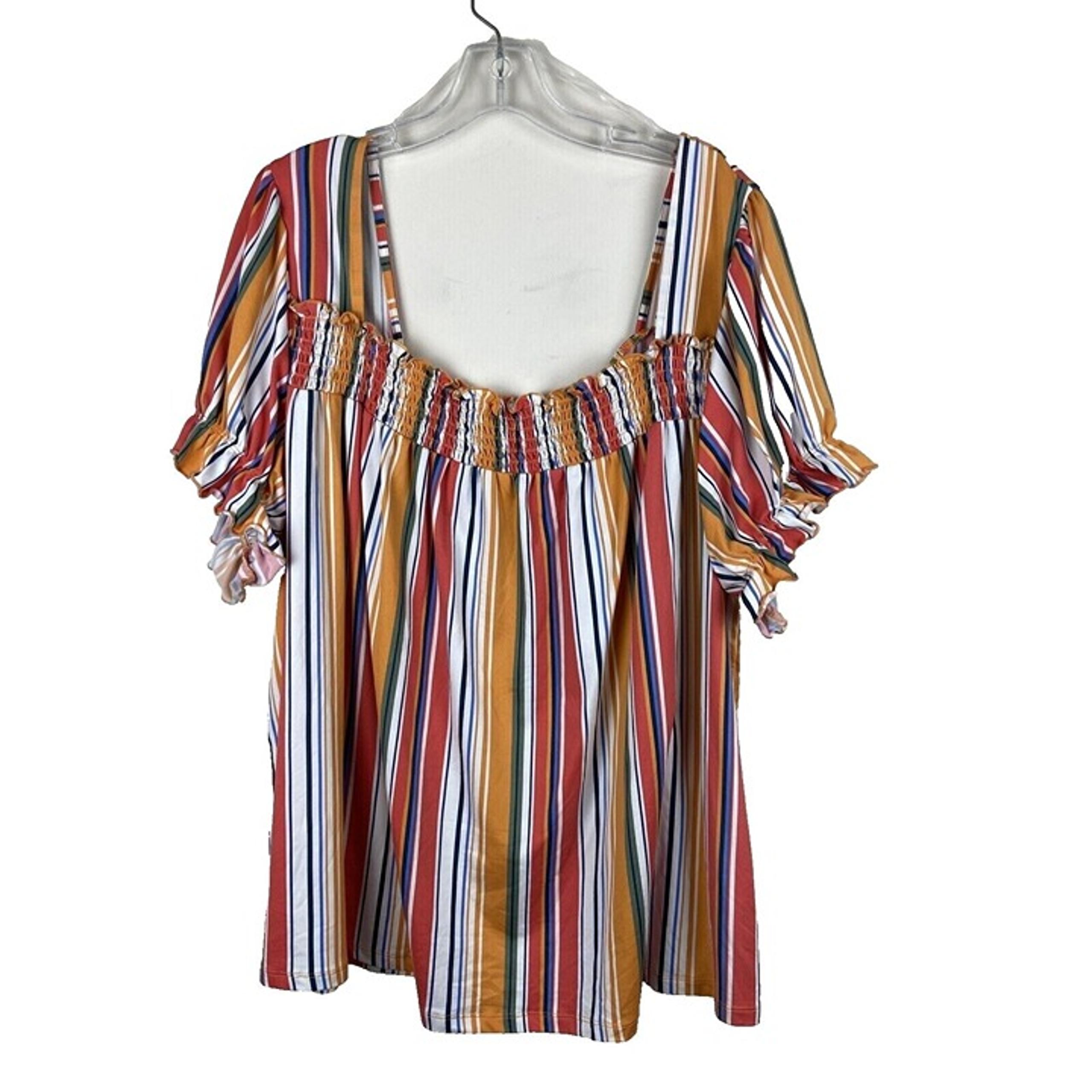 Absolutely Famous Blouse Stripe Peasant Top Look Pullover Shirt 3X