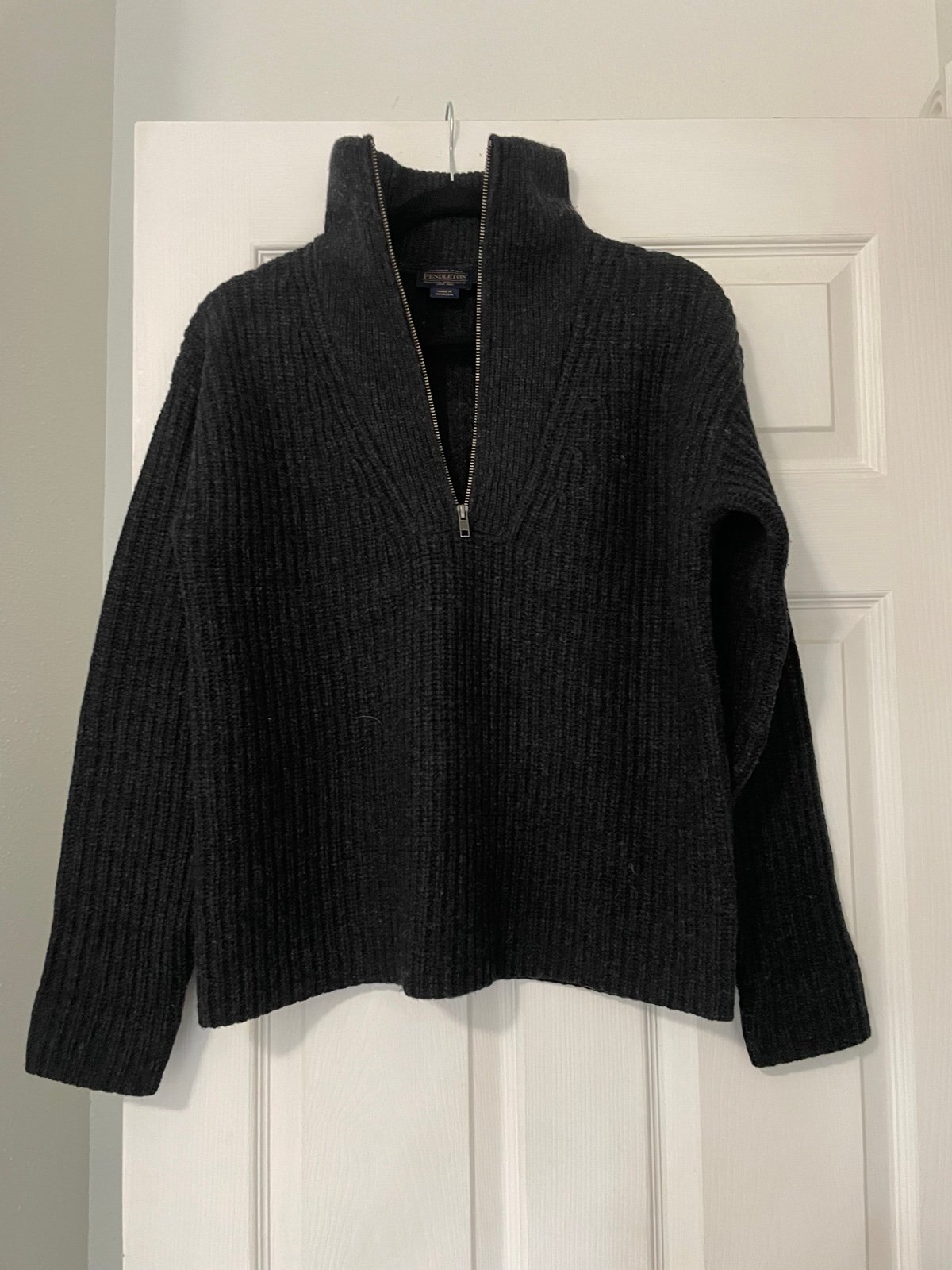 Pendleton Womens Lambswool Shaker Stitch Half Zip Pullover Sweater S Black NWOT