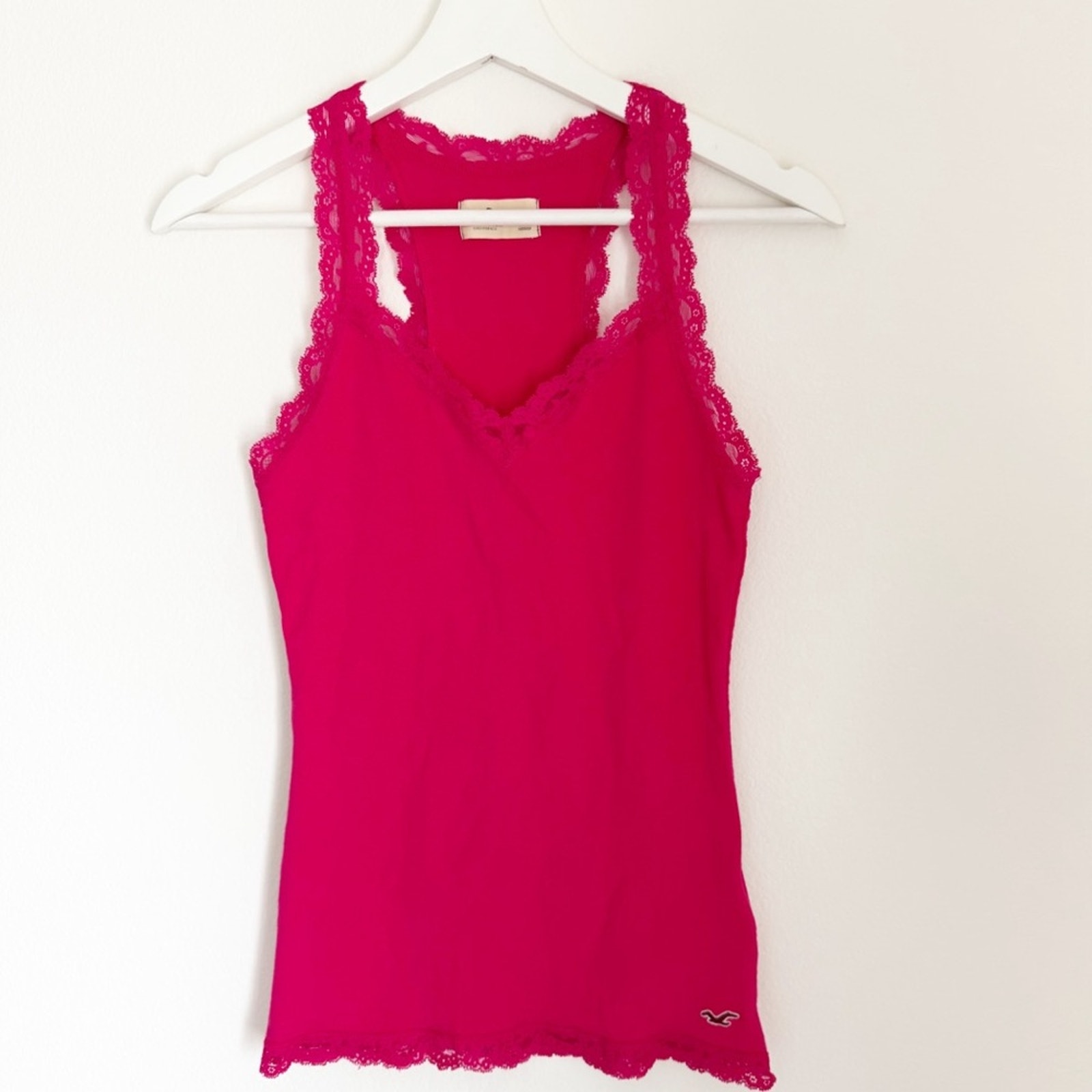 Hollister Y2K Hot Pink Coquette Dainty Cami Tank With Lace Trim MEDIUM