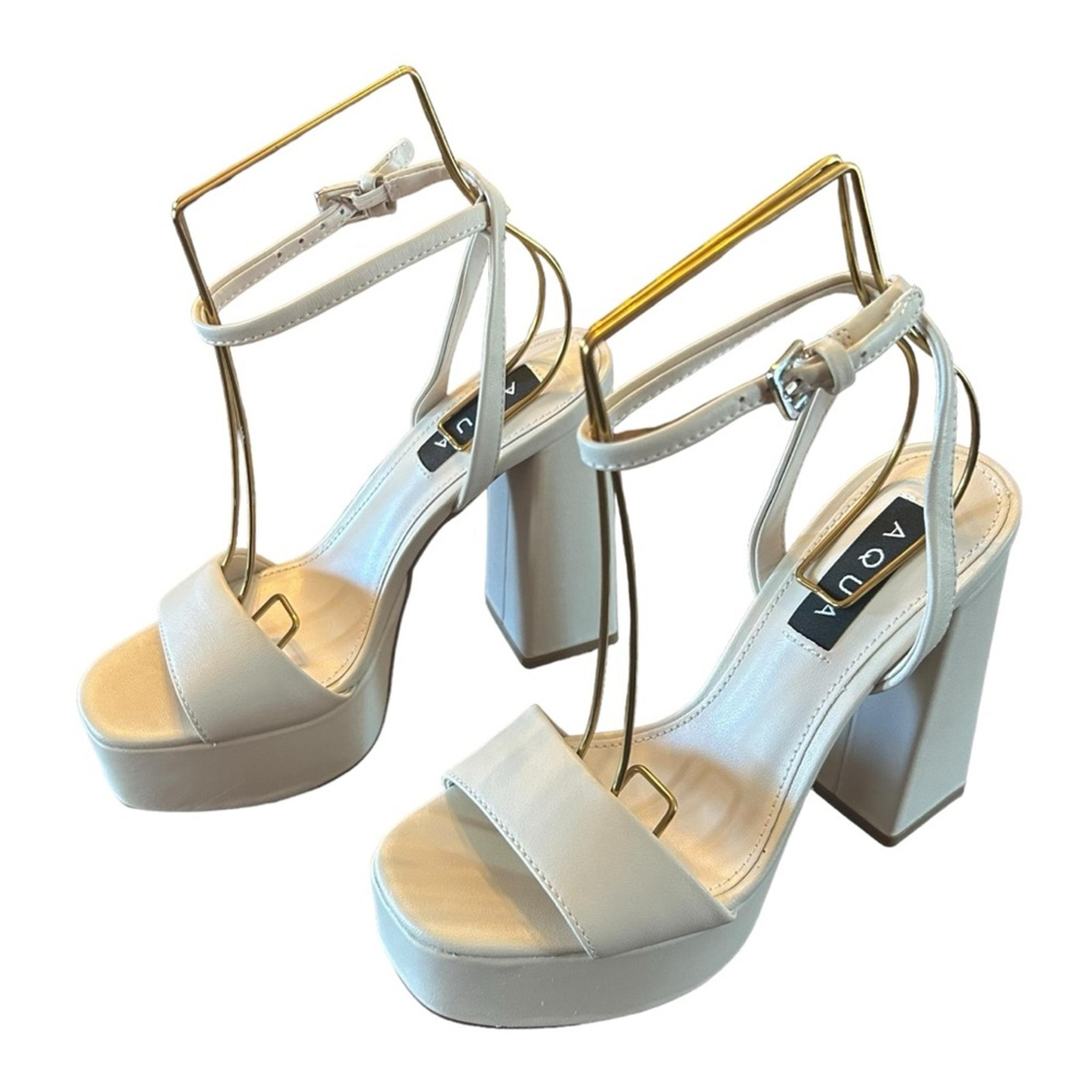 Aqua Cher Leather Ankle Strap Platform Heels Sexy Modern Uptown NEW Size 6