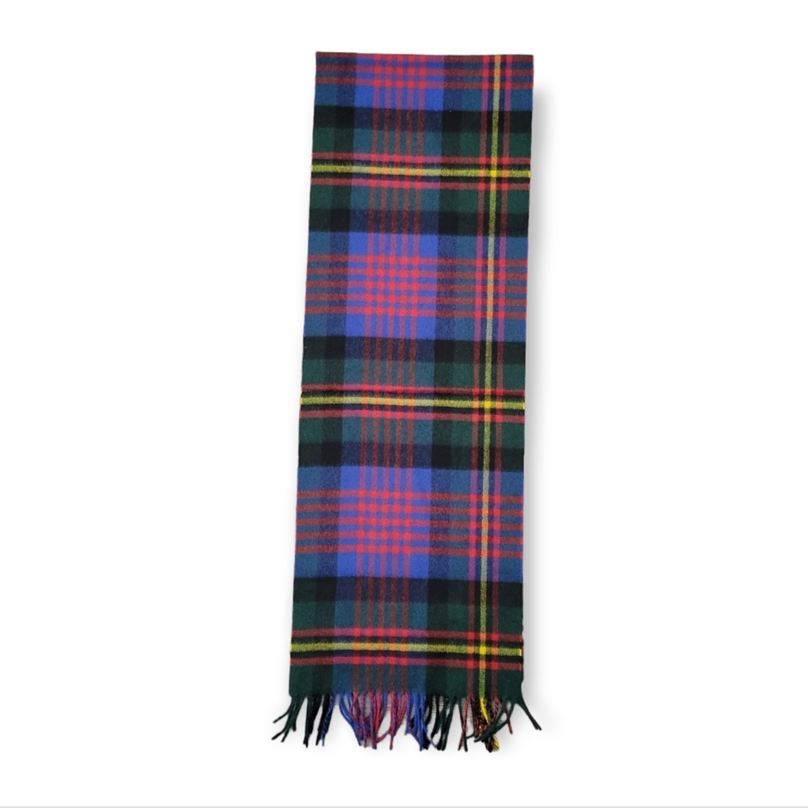 Joshua Ellis tartan 100% cashmere scarf in new green/scarlet red/blue
