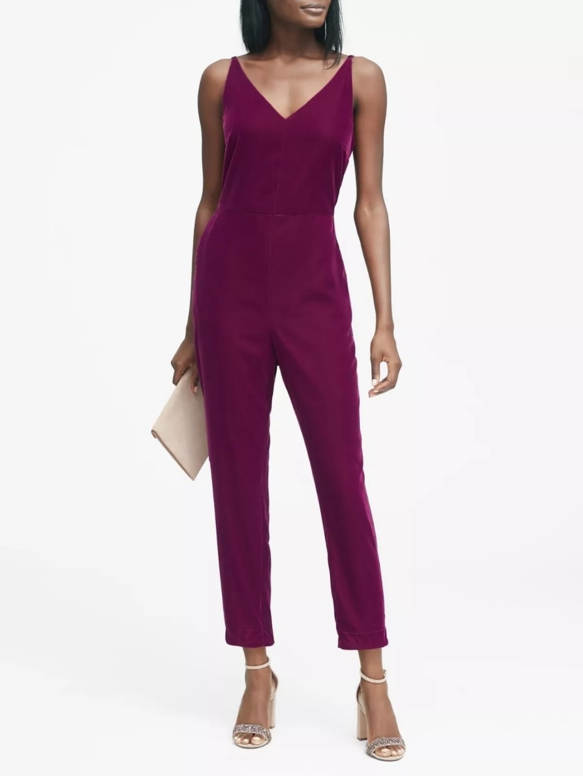NWT Banana Republic 149 Velvet Cropped Jumpsuit Sz 6 Claret Red Burgundy