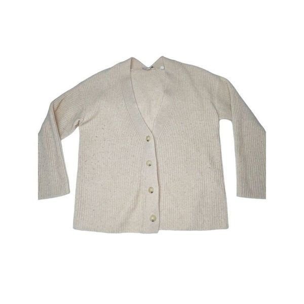 Vince Beige Oatmeal V-Neck Button Down Oversized Wool/Cashmere Cardigan Knit Swe