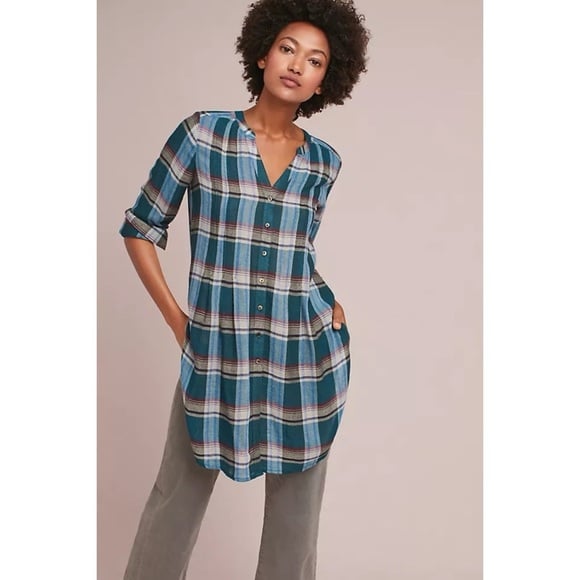 NWT Anthropologie AKEMI + KIN Lucie Plaid Tunic