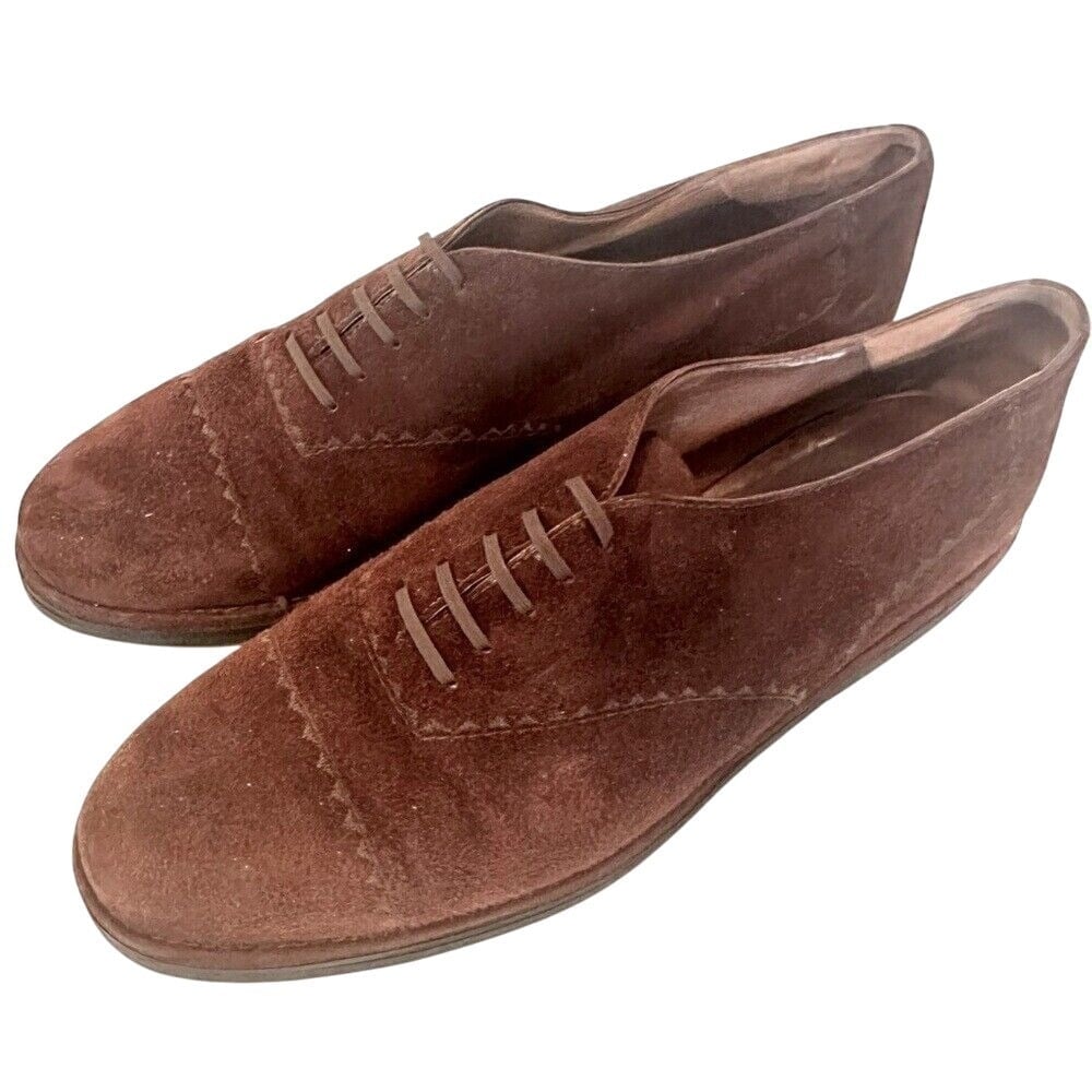 Susan Bennis Warren Edwards The Crepes Suede Oxfords Men's 9 Brown Lace Up