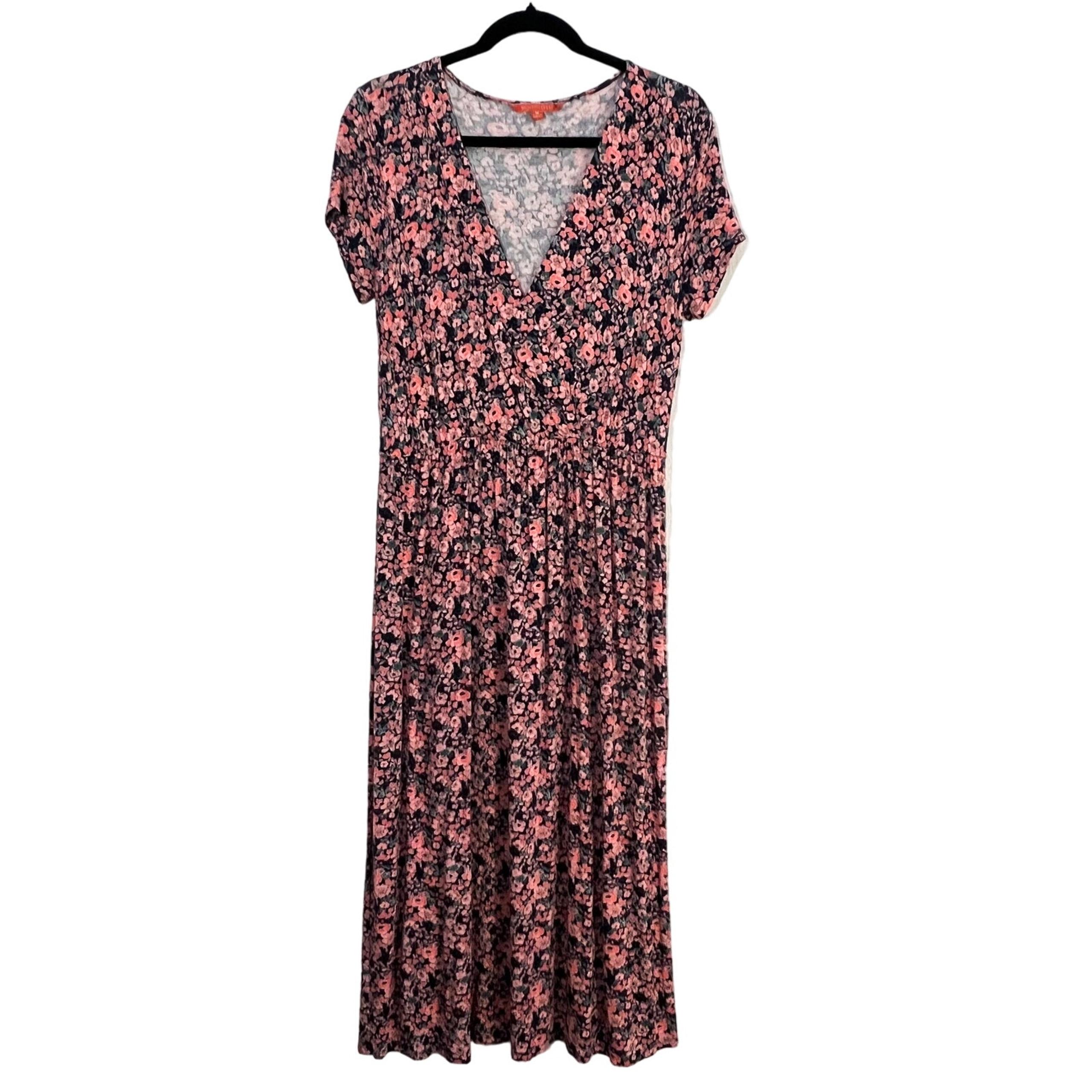 ModCloth Dress Womens M Ditsy Dark Floral Plunge Anthropologie Stretch Boho Knit