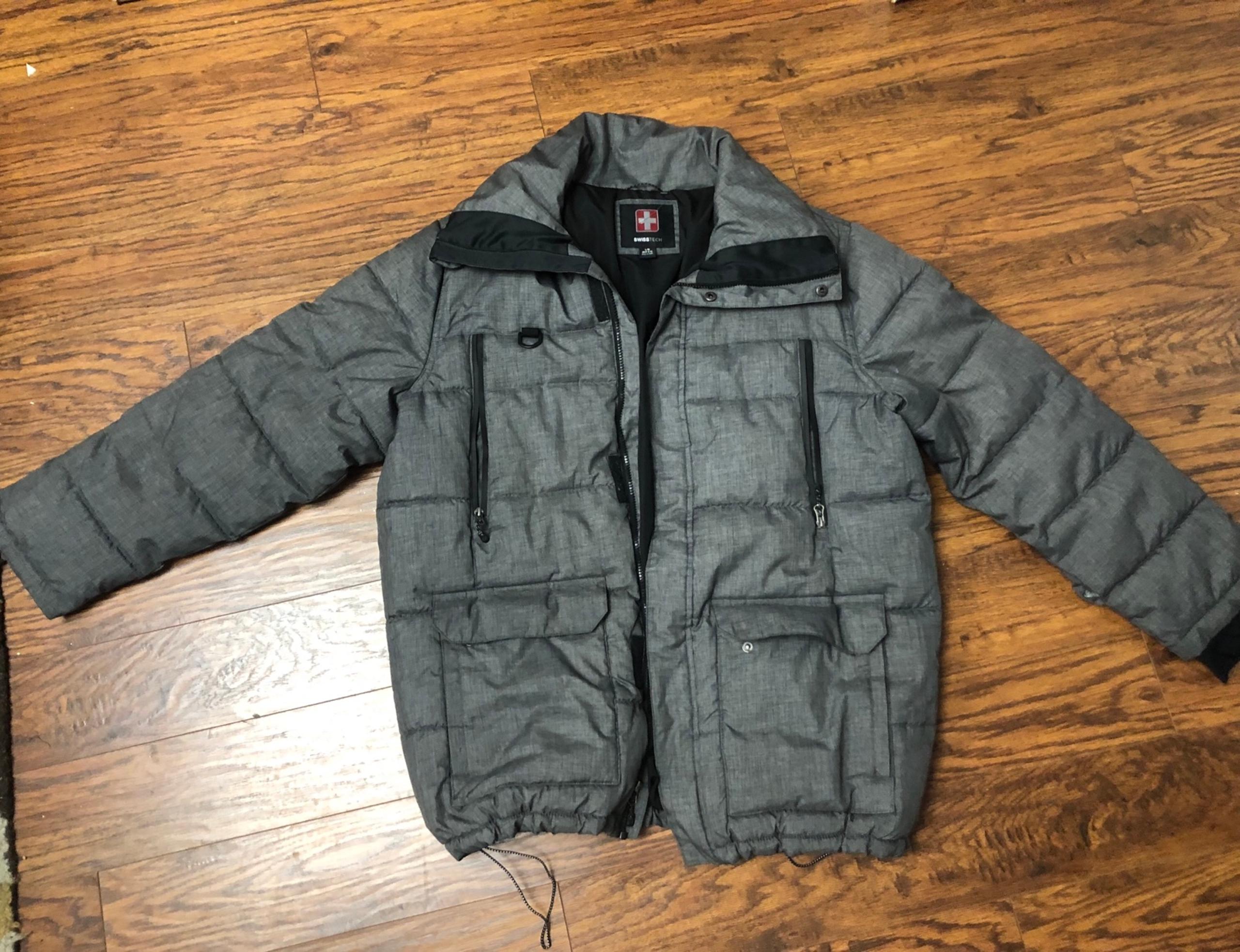 Swiss Tech Puffer Parka Jacket Men’s Large (42-44) Gray Heavy Warm Coat SM48605Y