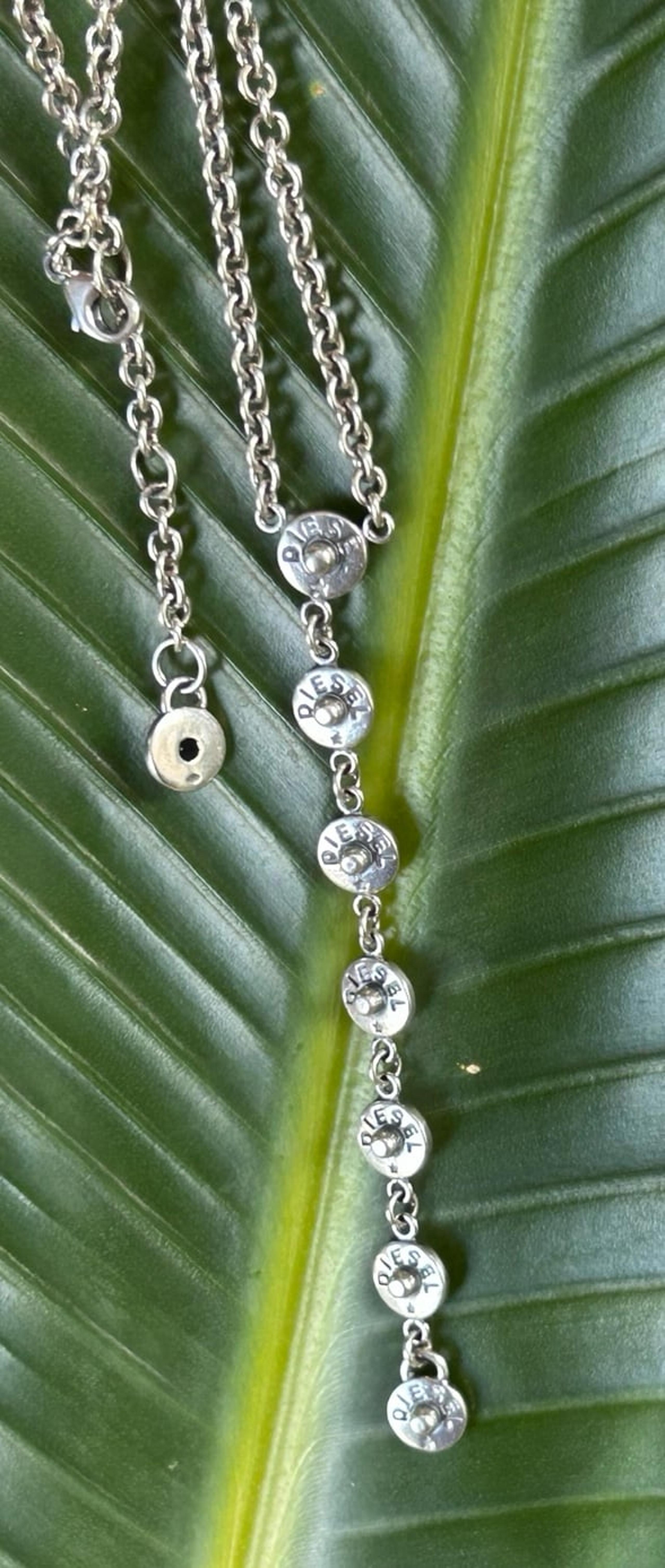 Vintage sterling silver diesel 4” drop Lariate 18” necklace .