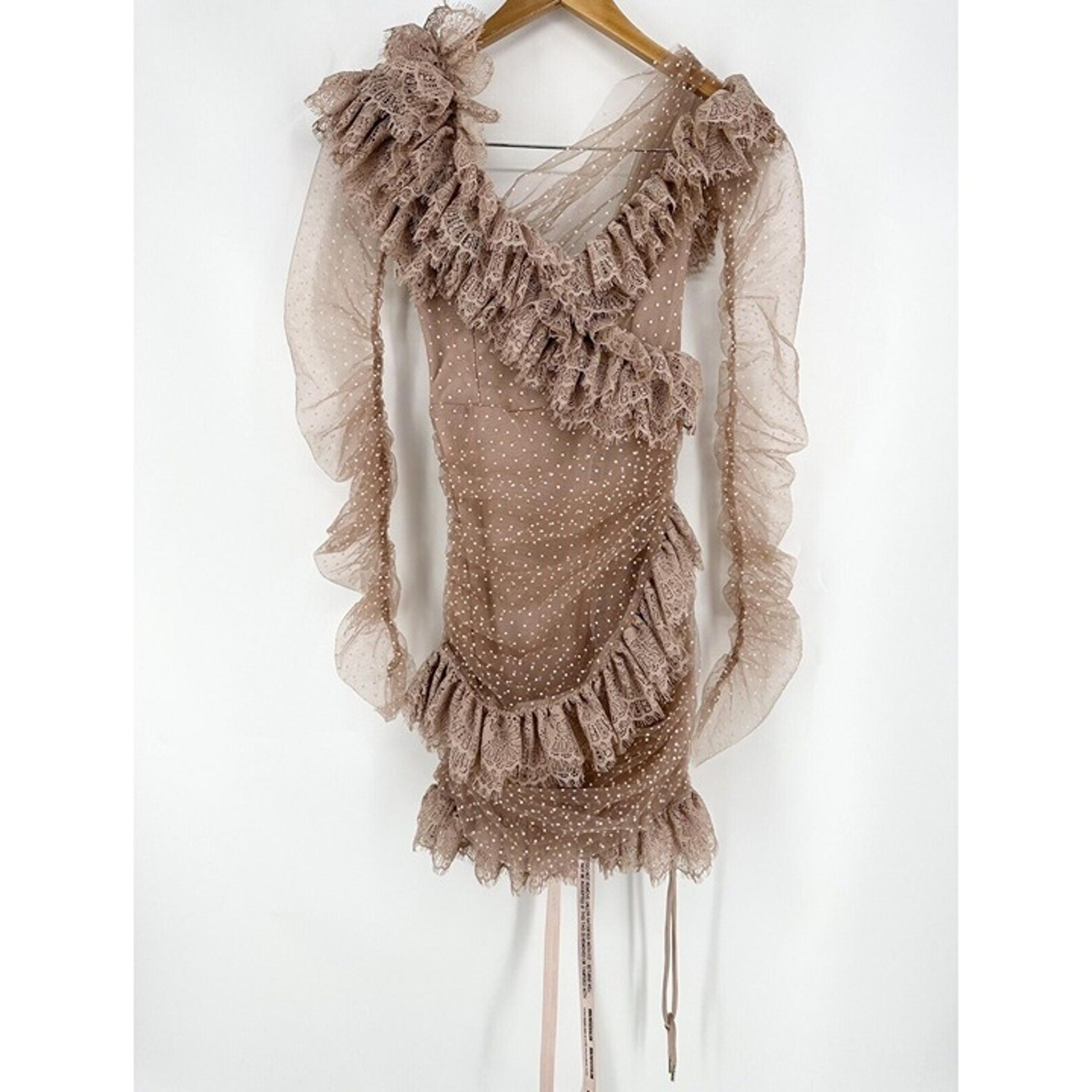 House Of CB Sorrel Blush Lace Frill Mini Dress Womens S NWT Runs Small!