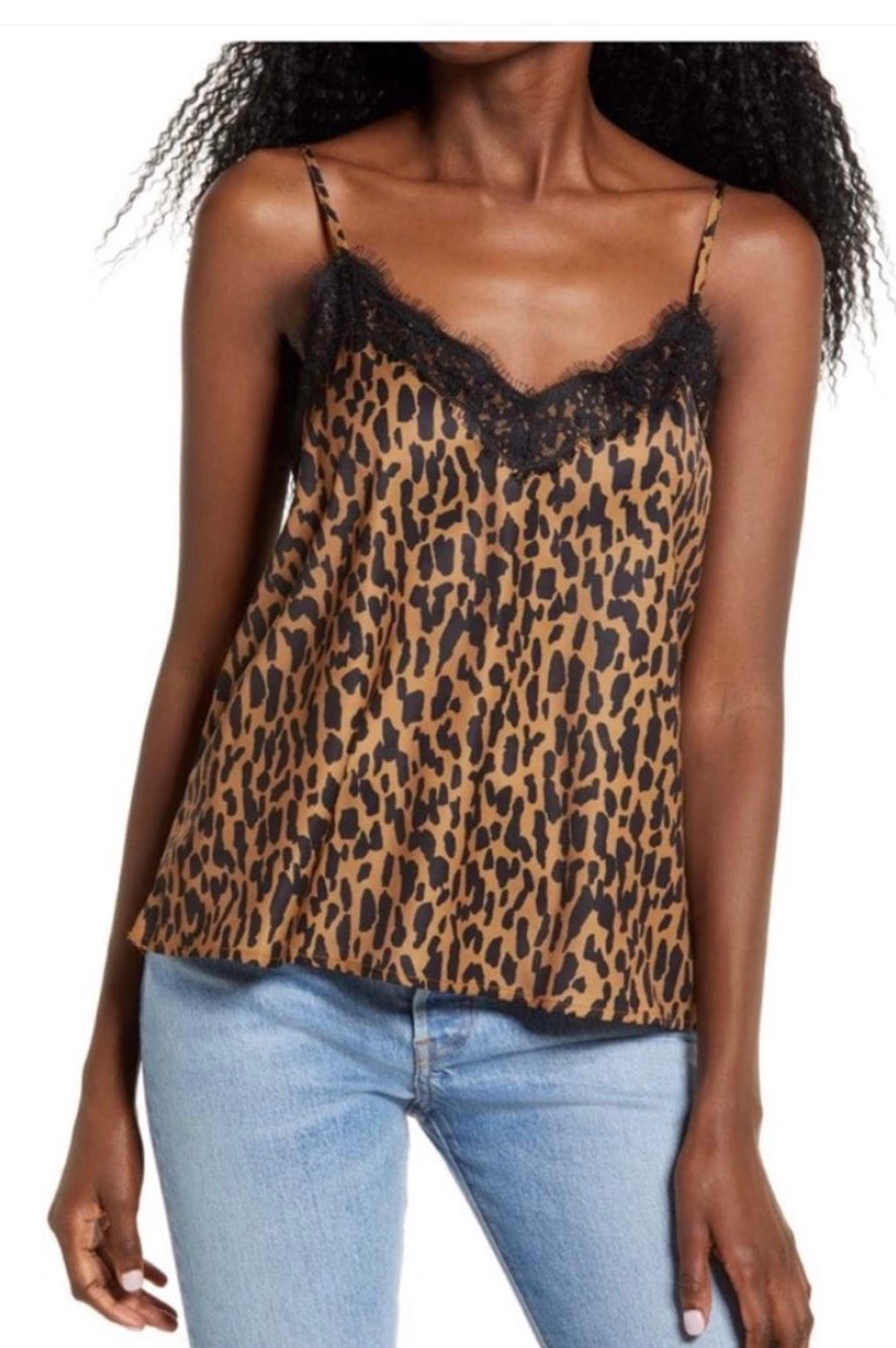 New! BP spaghetti strap lace trim satin leopard animal print camisole top, XS