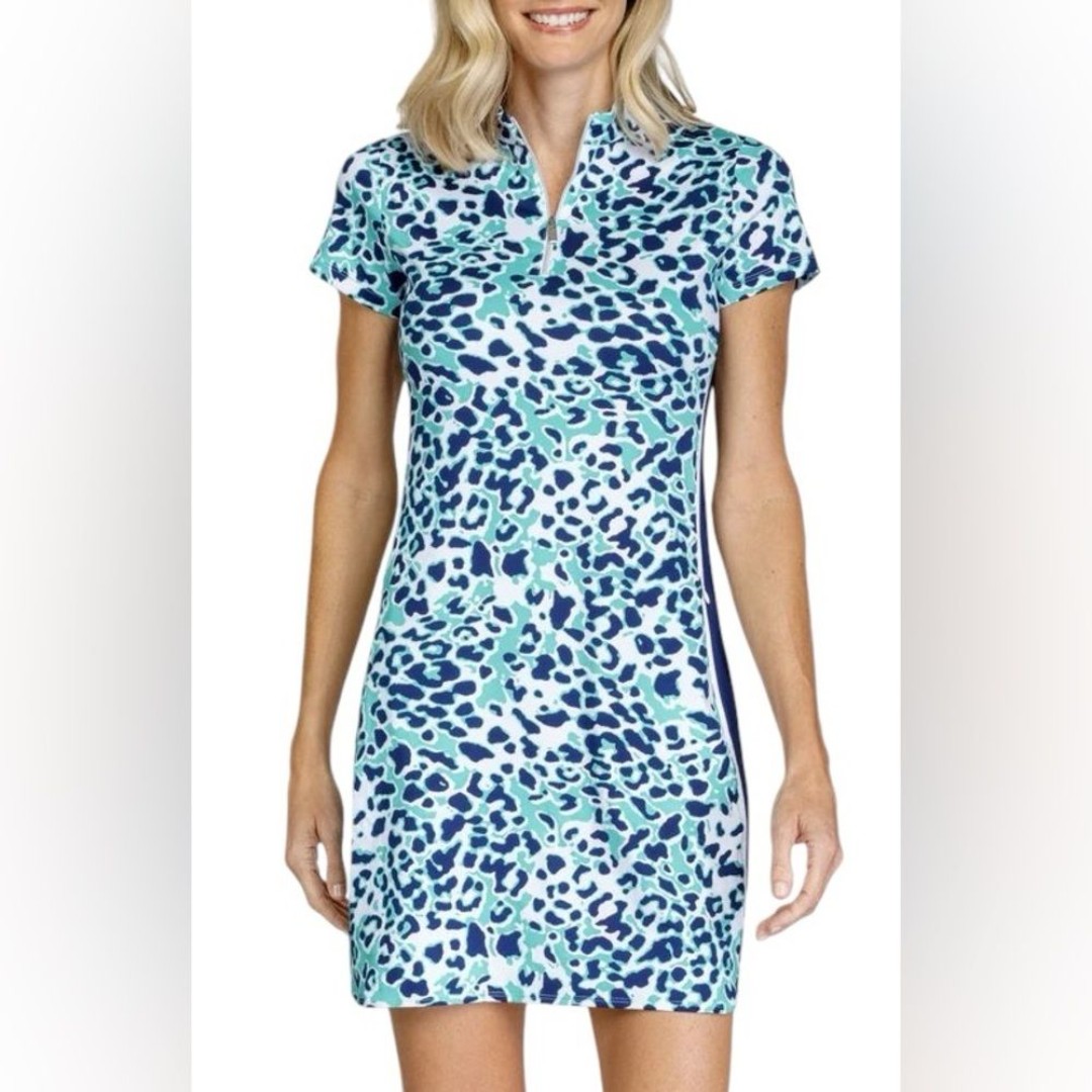 Tail Olympia Blue Teal Leopard Print Athletic Golf Dress Women's size Medium
