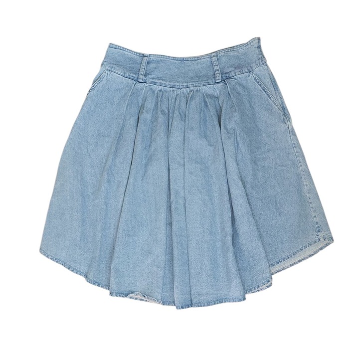 J. Peterman Skirt Womens Size 12 Blue Denim Pleated A Line Pockets Cotton Zip Up