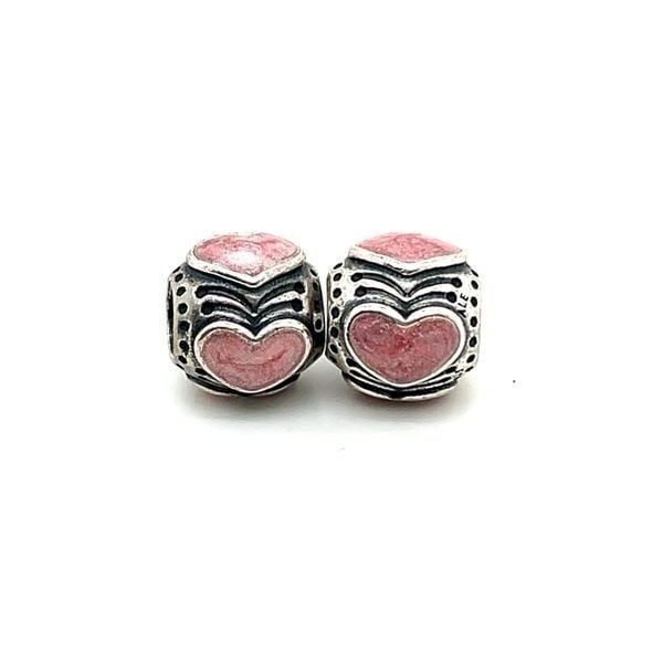 2 Pandora Pink Enamel Hearts Charms