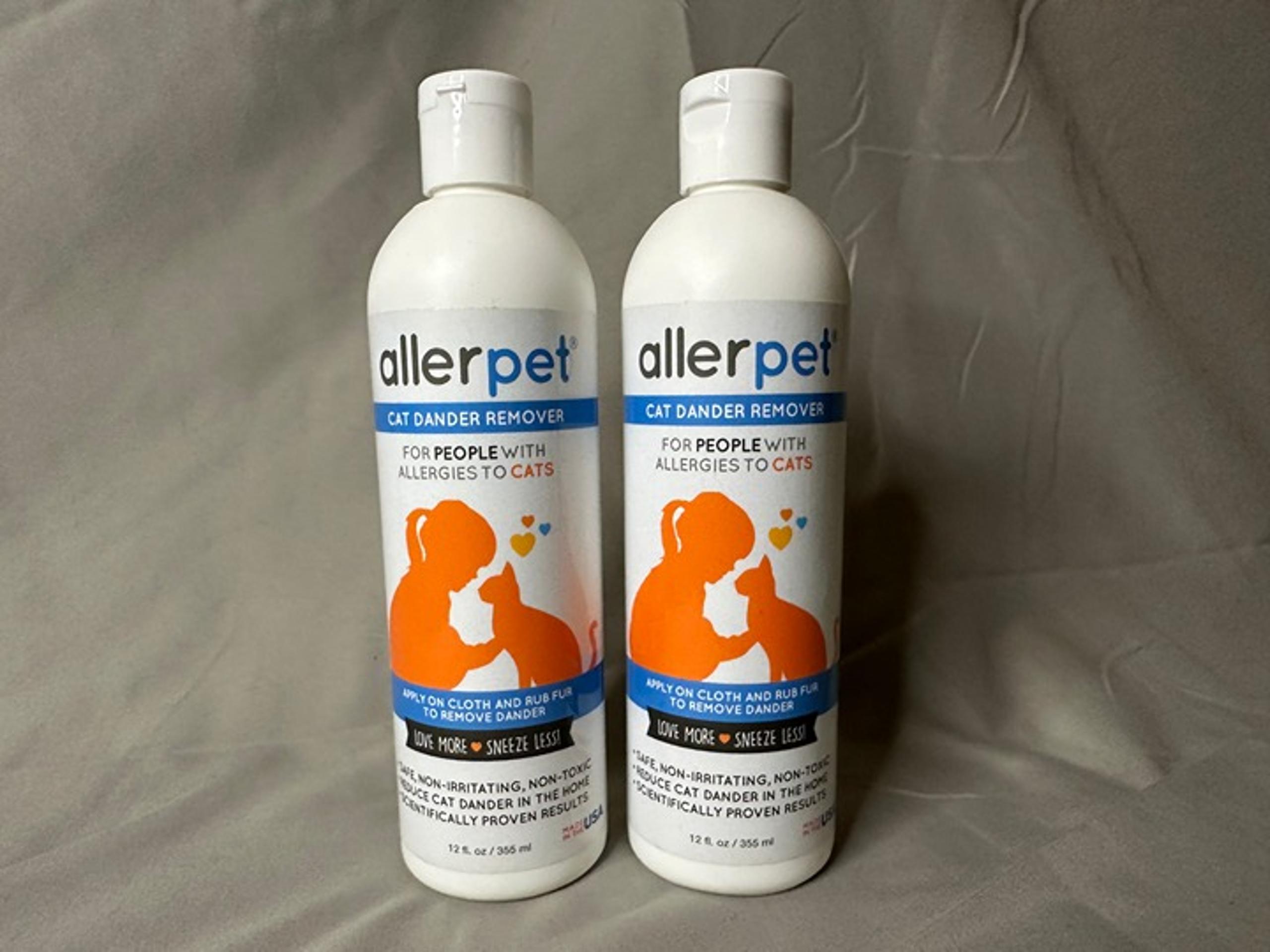 Allerpet 12 Ounce Cat Dander Remover Allergy Relief Non Toxic - 2 New Bottles
