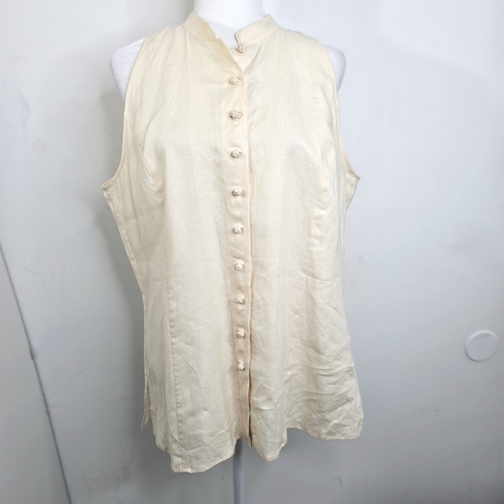 Lauren Ralph Lauren 100% Linen Sleeveless Button up Shirt Beige Cream