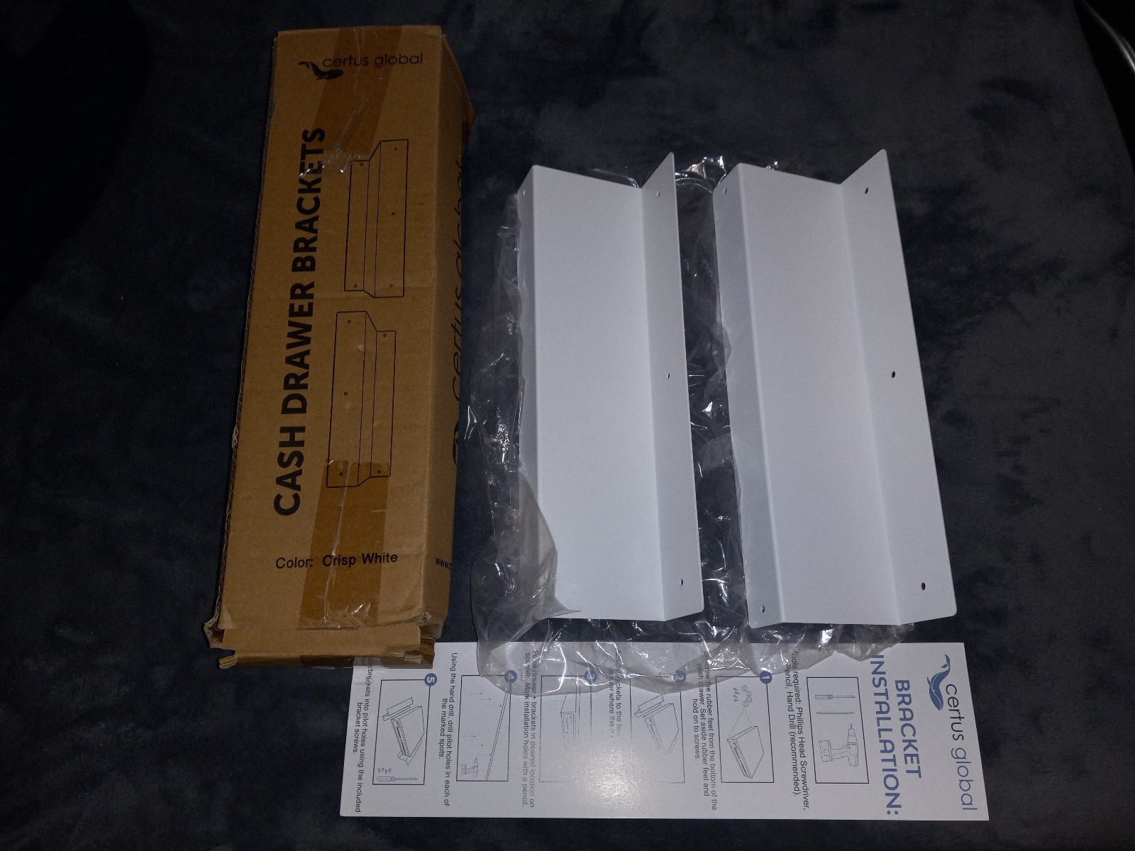 Certus Global Cash Drawer Brackets - Color: Crisp White