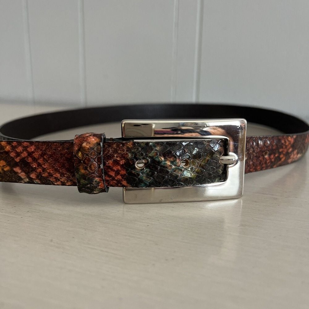 RARE Nanni Italy Belt genuine Snake silver Black Red Copper pin buckle NICE