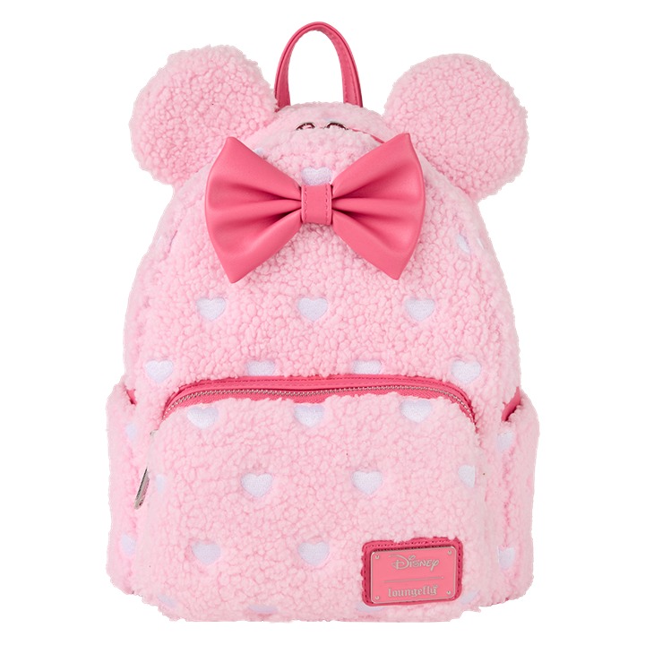 Disney Minnie Mouse Exclusive Hearts Strawberry Scented Sherpa Mini Backpack.