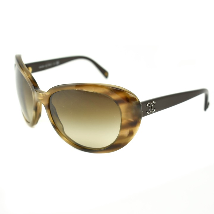 CHANEL Brown Crystal Logo Sunglasses mf