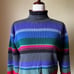 Vintage 90s Y2K Rainbow Striped Turtleneck Sweater Top Ribbed Knit 100% Cotton M