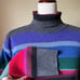 Vintage 90s Y2K Rainbow Striped Turtleneck Sweater Top Ribbed Knit 100% Cotton M