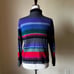 Vintage 90s Y2K Rainbow Striped Turtleneck Sweater Top Ribbed Knit 100% Cotton M