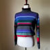 Vintage 90s Y2K Rainbow Striped Turtleneck Sweater Top Ribbed Knit 100% Cotton M