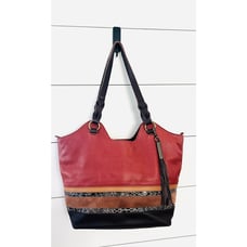 The Sak Sierra Leather Shopper Tote Purse Shoulder Bag Rust Snake Trim Rare