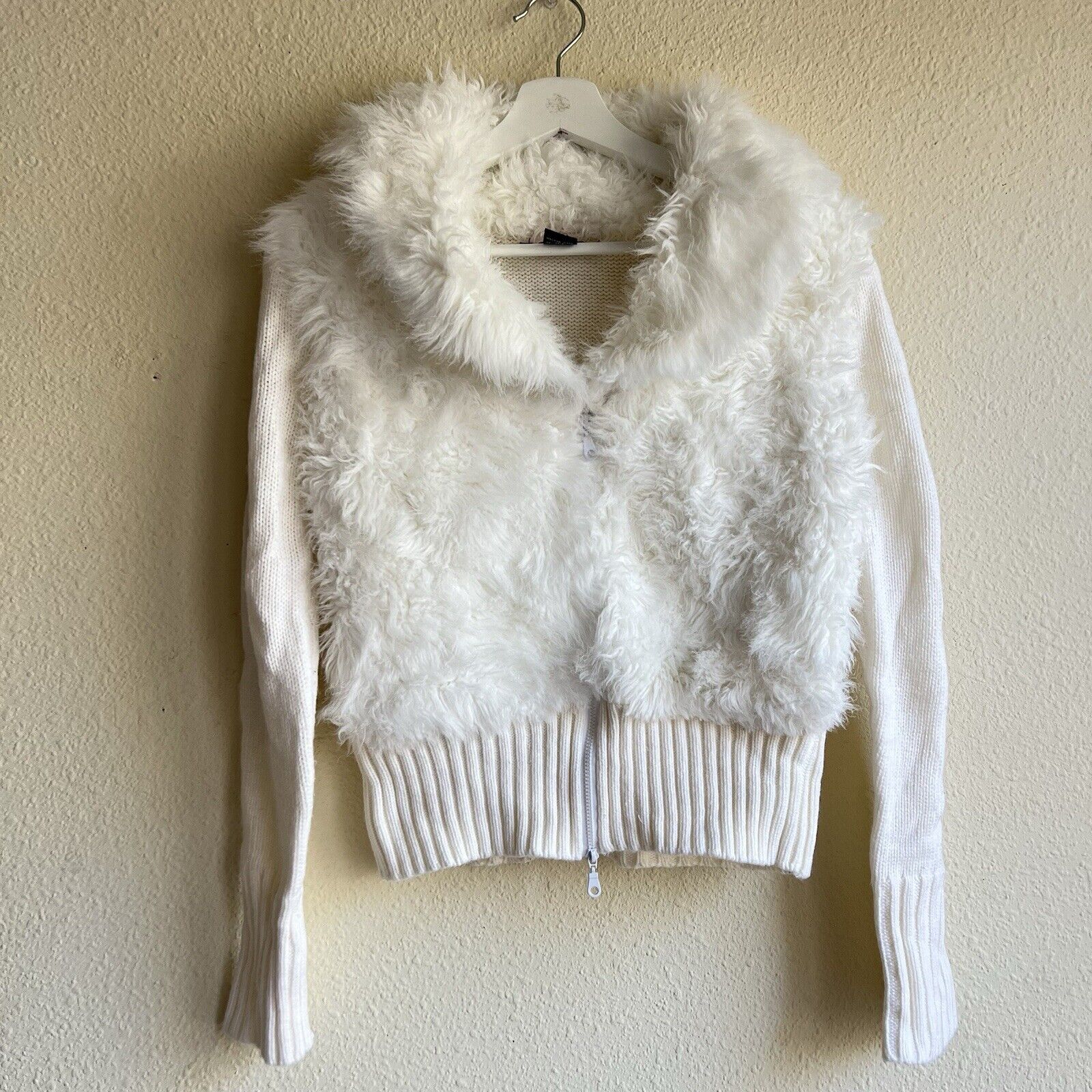 Vintage Y2K Say What Fuzzy Ribbed Sleeves Knit Sweater Women’s M