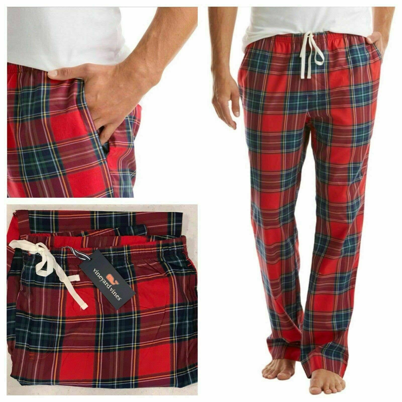 NWT Vineyard Vines Mens XS Lighthouse Caroler Plaid Lounge Pants in Gift Box