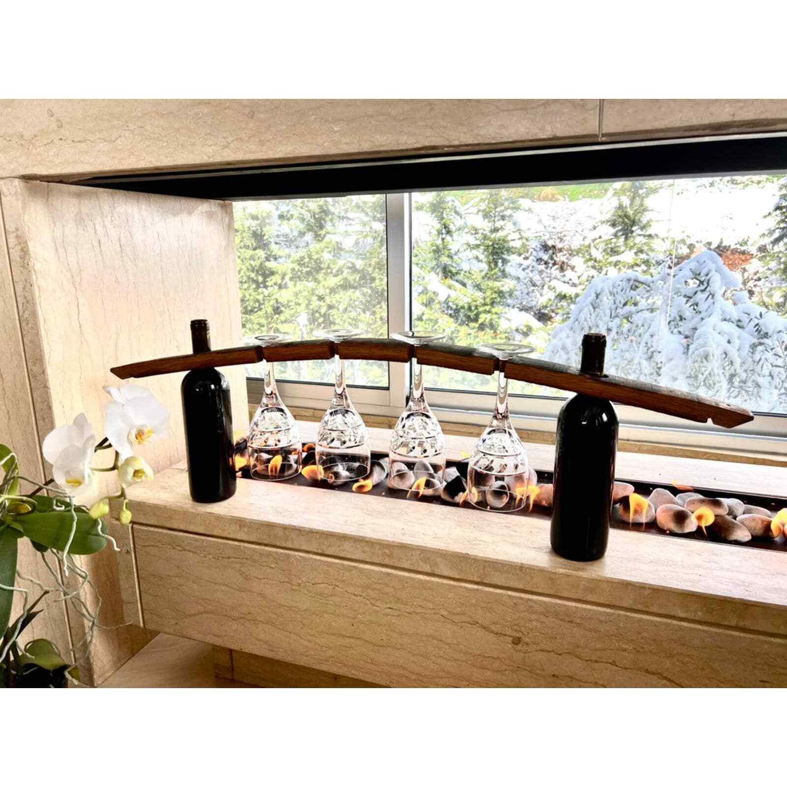 Wine Barrel Stave 4-Glass Display (Wine Barrel Furniture-Whiskey Barrel Gift)